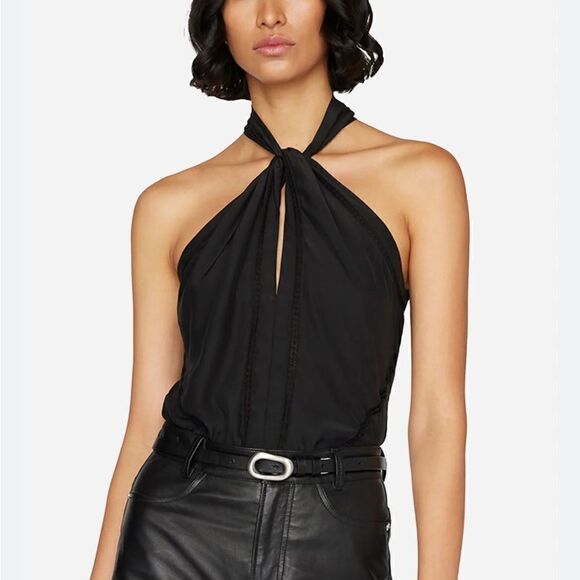 Frame Black Lace Inset Sleeveless Twist Neck Halter Top Size Small NWT $378 - Picture 1 of 6